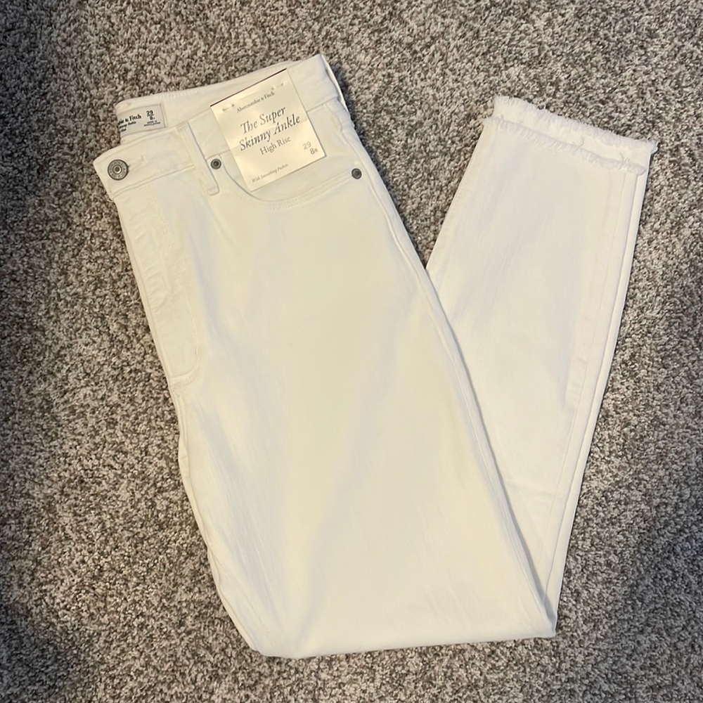 Abercrombie & Fitch The Super Skinny Ankle High Rise White Denim